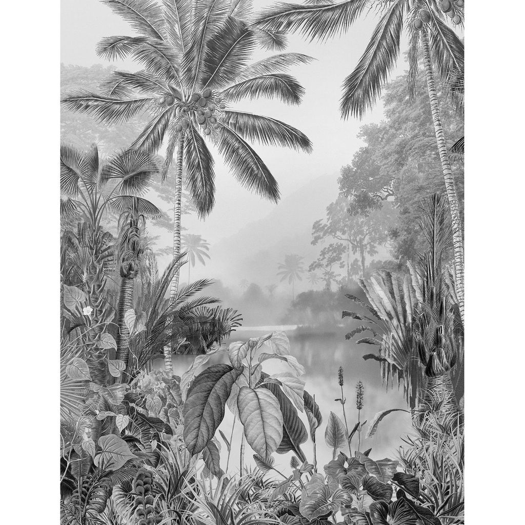 Trópusi esőerdőt ábrázoló tapéta, 200x270 cm, fekete-fehér - OUT OF AFRICA - Butopêa